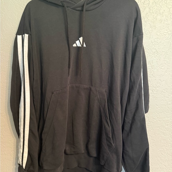 Adidas Men's Black Hoodie with White Stripes LONG AND Tall 2XL - Picture 1 of 5